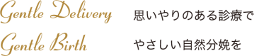 Gentle Delivery(思いやりのある診療で) Gentle Birth(やさしい自然分娩を)